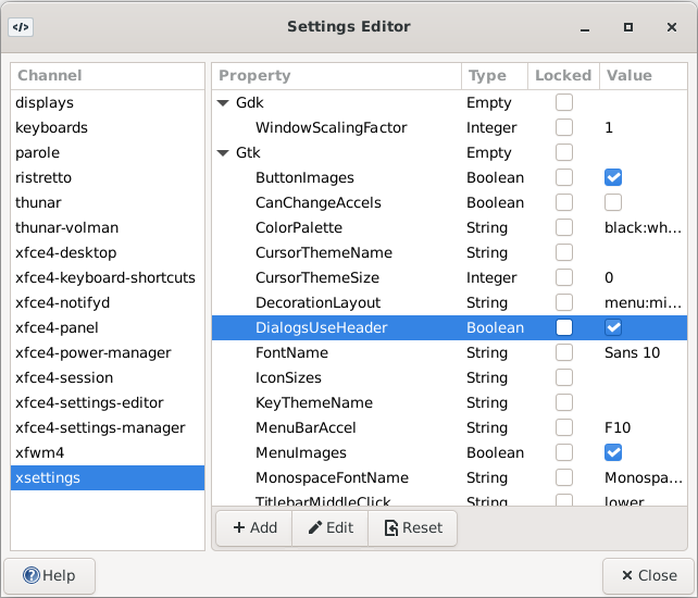 Xfce4 Settings Editor